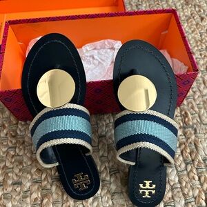 Tory Burch Black and Gold Sandals with Elegant Design